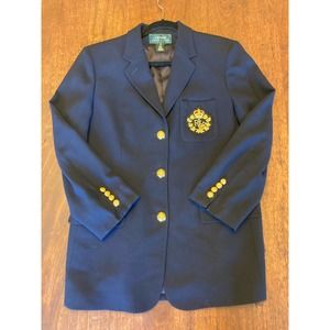 VTG Pre owned - Lauren Ralph Lauren navy blue wool crest blazer 10P